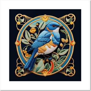 Eastern Bluebird Burst Embroidered Patch Posters and Art